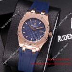 Fake Audemars Piguet Lady Royal Oak 32mm Rose Gold Blue Rubber Band Watch